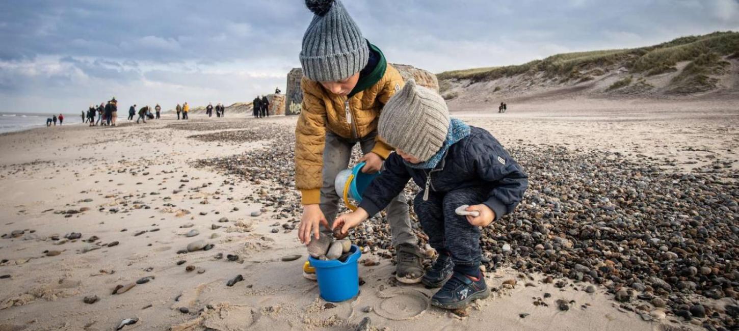 Saml sten på stranden